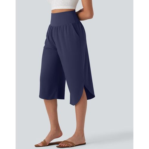 Halara Breezeful™ High Waisted Tummy Control Hem Quick Dry Capri Trousers with Pockets - Patriot Blue