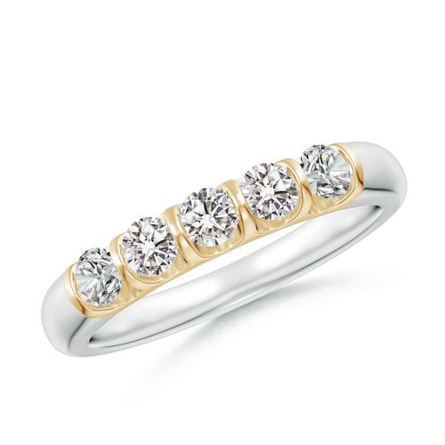 Angara 0.53 Carat Bar Set Five Stone Round Diamond Wedding Ring for Her in 14K White & Yellow Gold