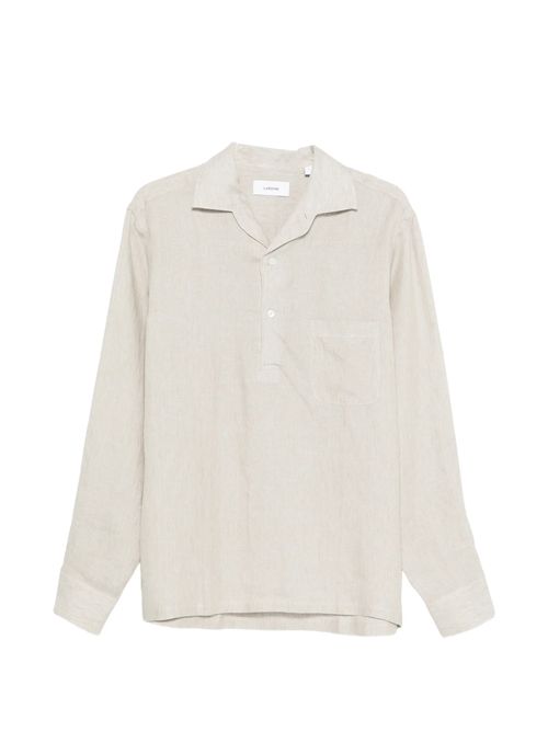 Men's Linen Polo Shirt with Open Collar and Chest Pocket