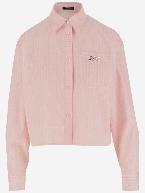 Cotton Crop Shirt With Pinstripe Chain Pattern