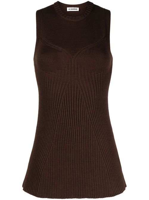Sleeveless ribbed-knit top - Brown