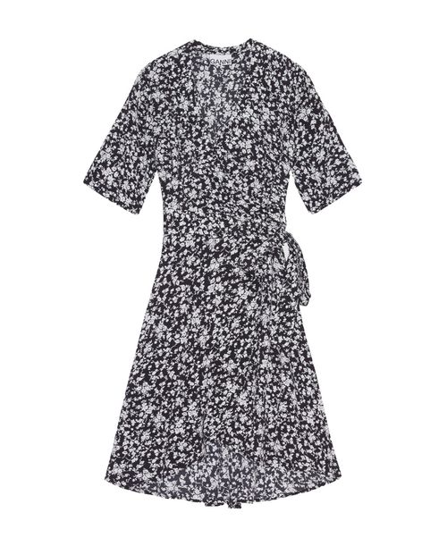 Printed Crepe Wrap Dress