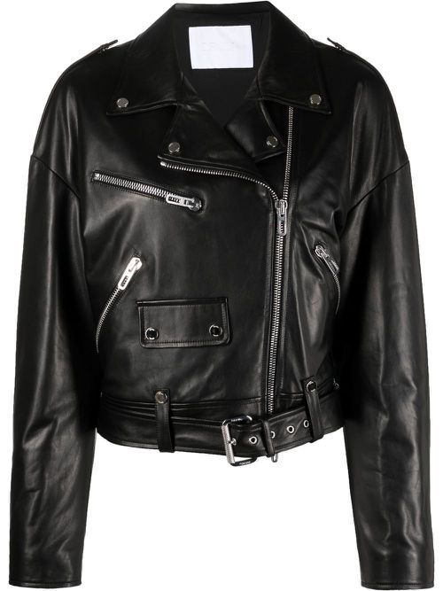 Lambskin cropped jacket - Black