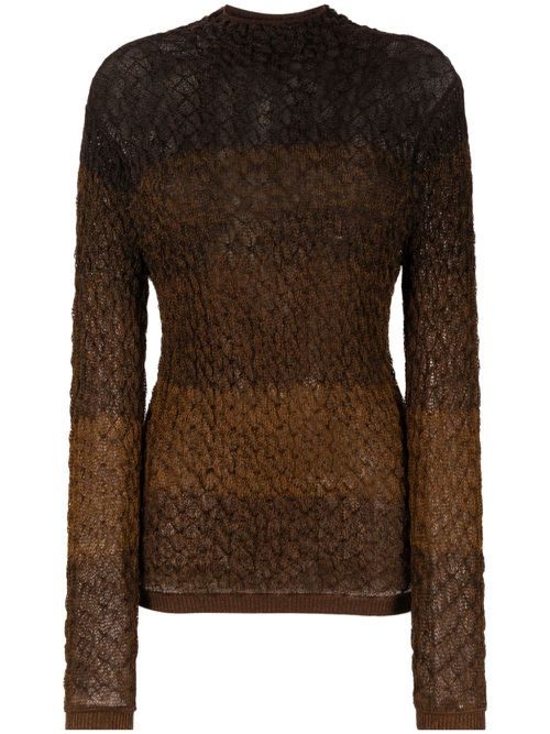 Shirred-effect striped jumper - Brown