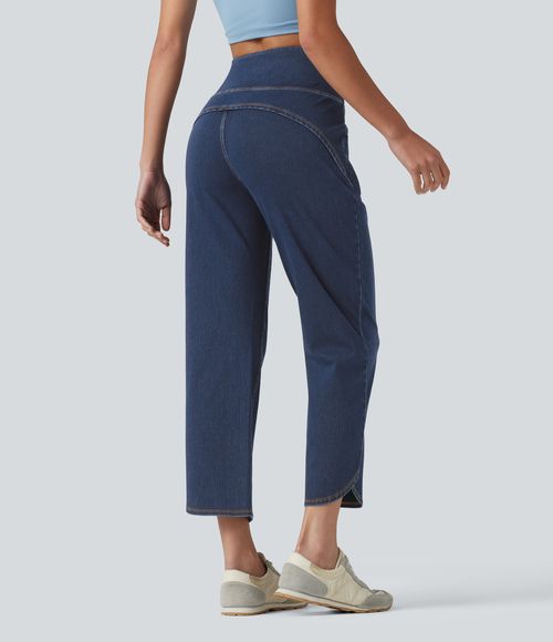 Flex™ High Waisted Tummy Control Curved Hem Skinny Casual 7/8 Jeans with Pockets  - Pageant Blue Denim