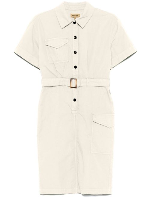 Belted Cotton Shirt Dress — Cream