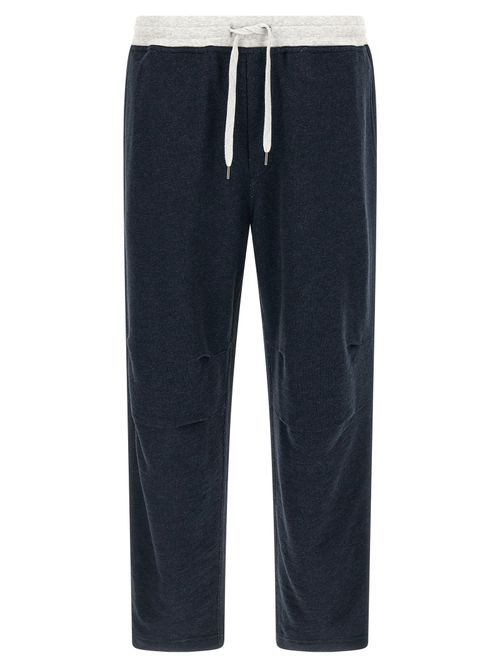 Mélange Gauze Cotton and Linen Blend Joggers — Navy