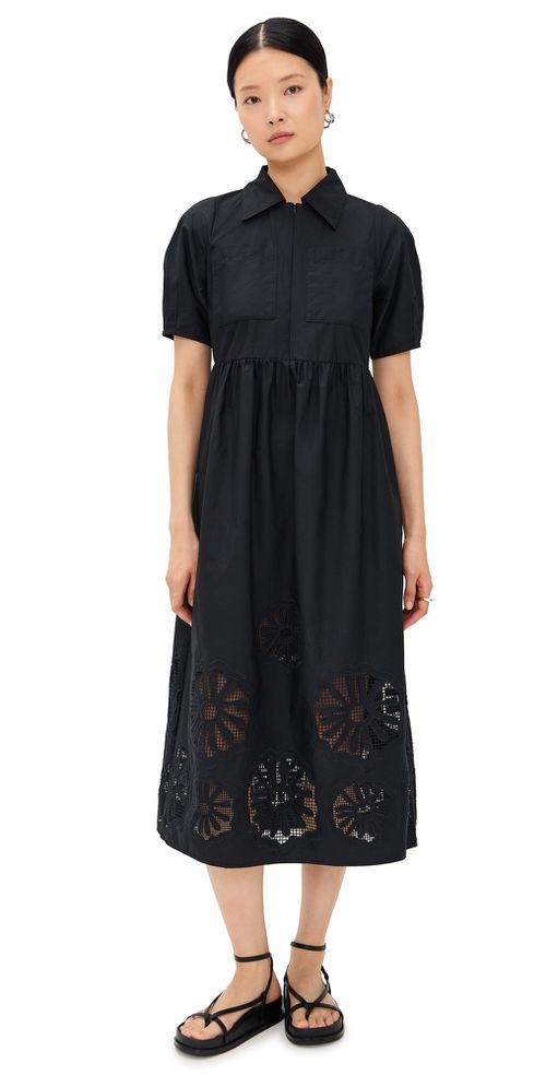 ALIGNE Gabriella Broderie Midi Dress Black