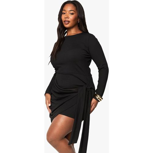 Boohoo Womens plus rib WRAP MINI DRESS - Black