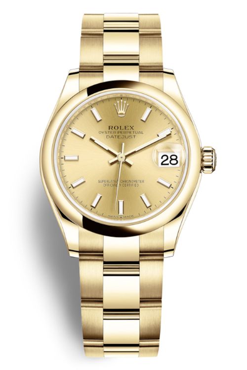 Datejust 31 Automatic Champagne Dial Ladies 18kt Yellow Gold Oyster Watch 278248CSO