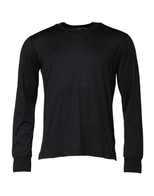 Silk-Cotton Crew Neck Sweater — Black