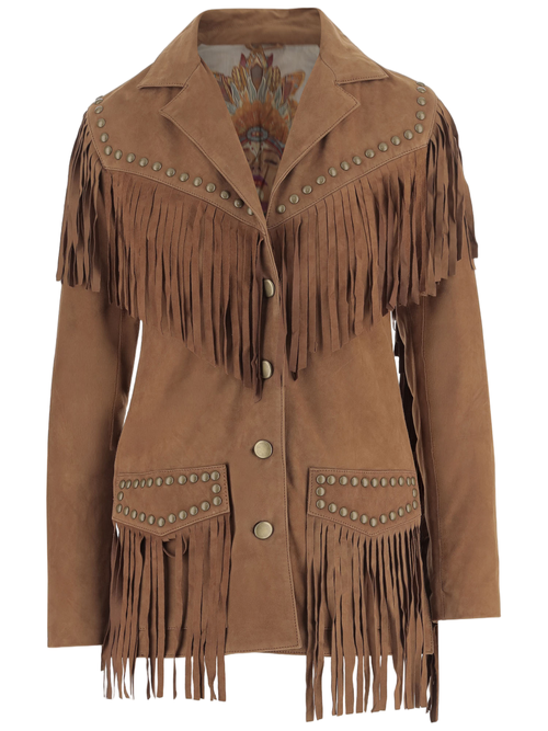 Caramel Studded Suede Fringed Jacket