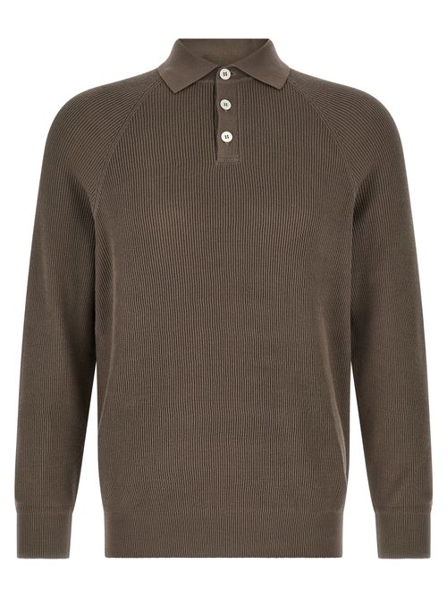 Ribbed Cotton Polo Shirt — Brown