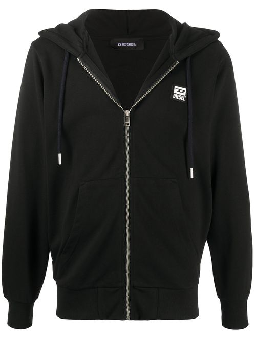 Zip-up logo patch hoodie - Black
