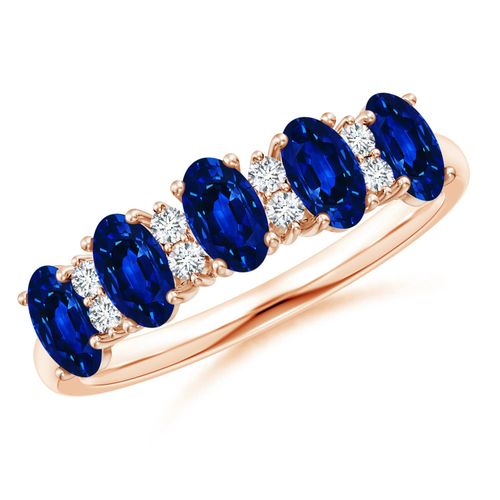 Angara 1.5 Carats Five Stone Blue Sapphire and Diamond Wedding Ring in 18K Rose Gold