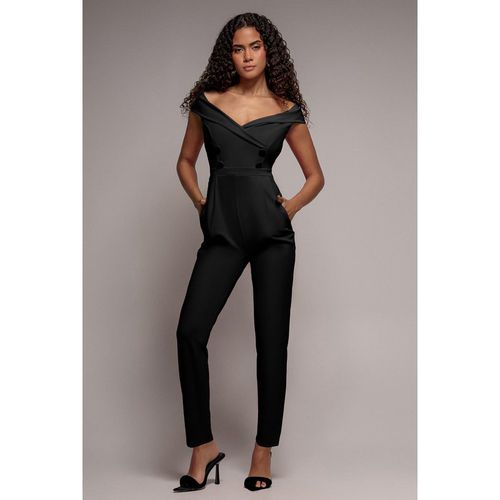 Goddiva Bardot Wrap Sweetheart Neck Romper - Black