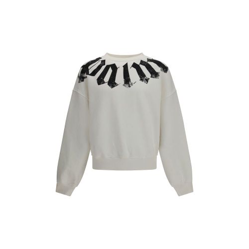 Distressed Big Neck Logo Sweatshirt — White