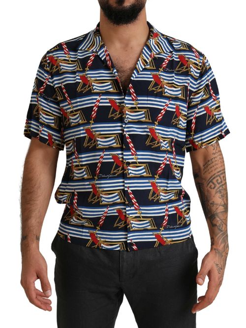 Beach Chair Print Silk Shirt — Multicolor