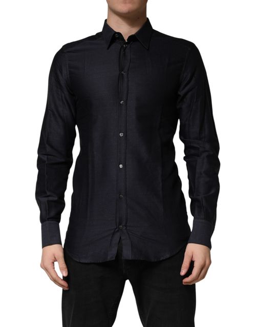 Cotton Button-Front Shirt — Black