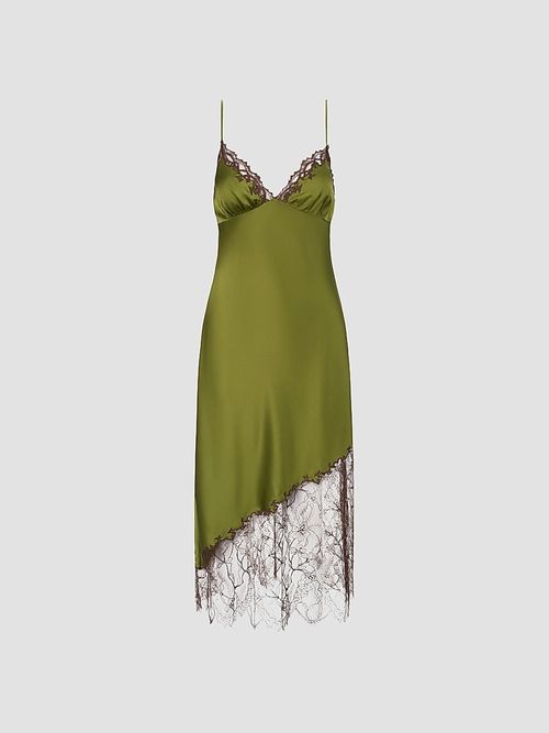 Women's Lara Lace-Trim Silk Slip Dress - Pear