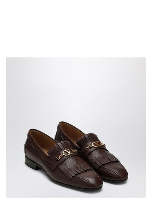 Valentino Garavani Men's Moccasin Vlogo Signature Coffee Color With Fringes Loafer in Brown | Size 41.5 | 6Y0S0L05VMH