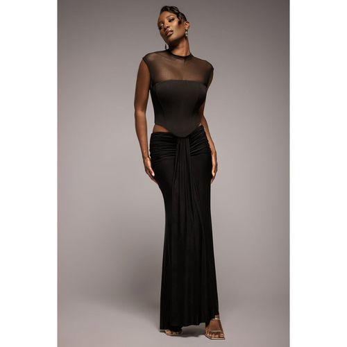 Goddiva Gathered Front Dipped Waist Maxi Skirt - Black