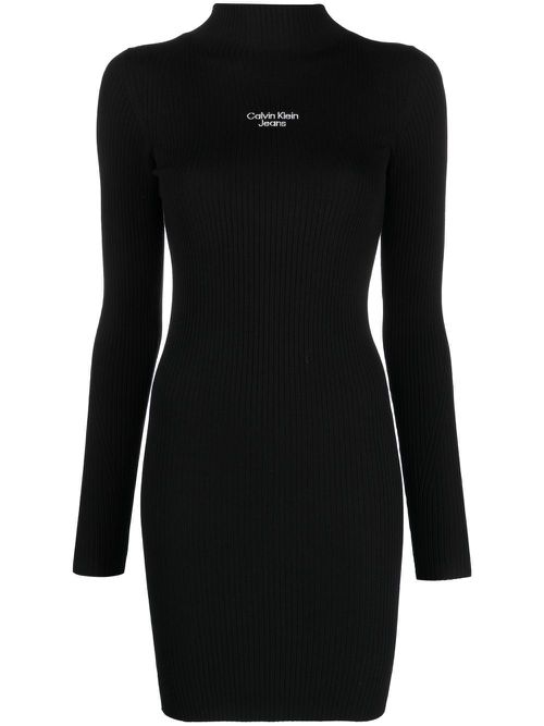 Logo-embroidered knit dress - Black