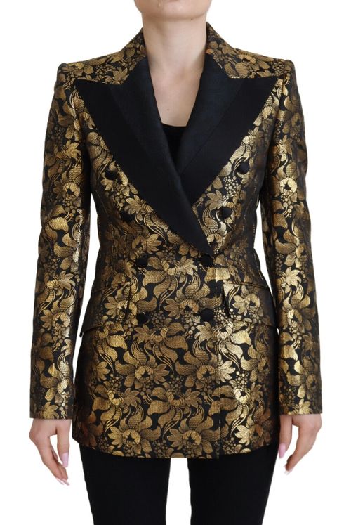 Gold Floral Jacquard Blazer — Black