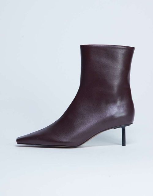 Narla premium real leather high pin heeled ankle boots in burgundy-Red