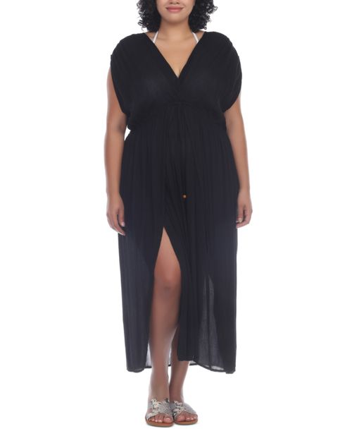 Plus Size Front Slit Cover-Up Maxi Dress - Black