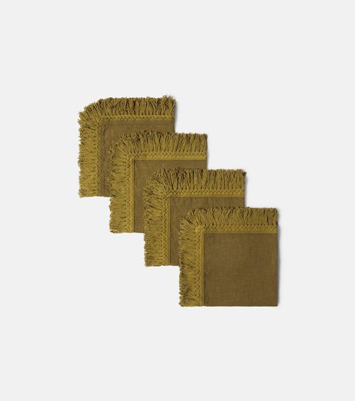 Set of 4 fringed linen napkins