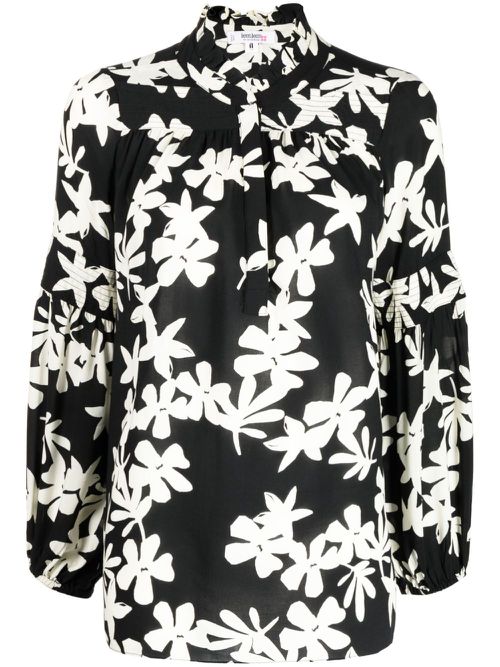 Floral-print ruffled blouse - Black