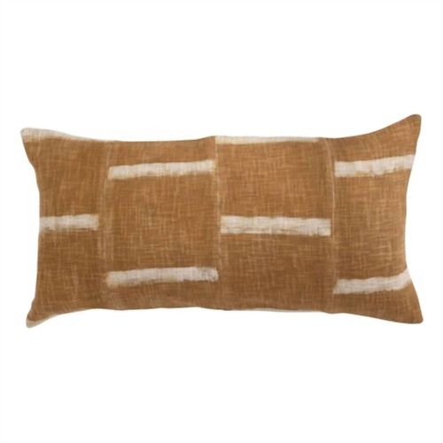 Printed Pieced Lumbar Pillow In Cognac & Cream