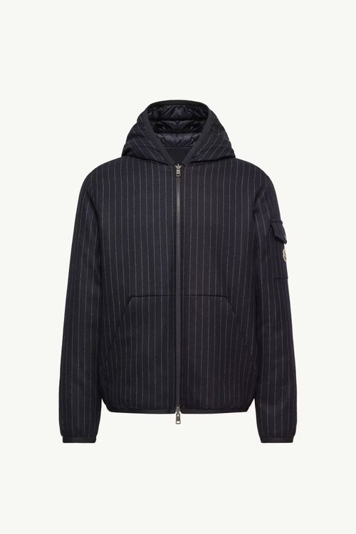 Pinstriped Down Jacket — Navy