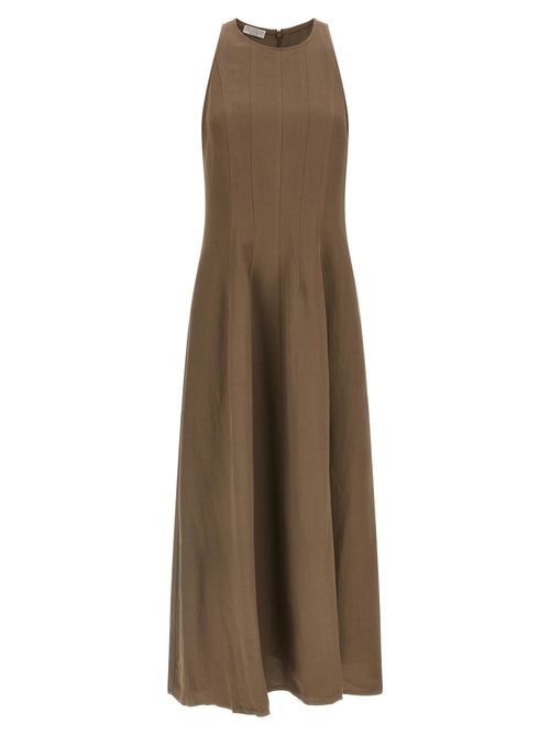 Viscose-Linen Midi Dress — Brown