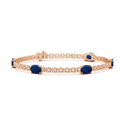 Angara 4.25 Carats Five Stone Oval Sapphire Station Link Bracelet in 14K Rose Gold