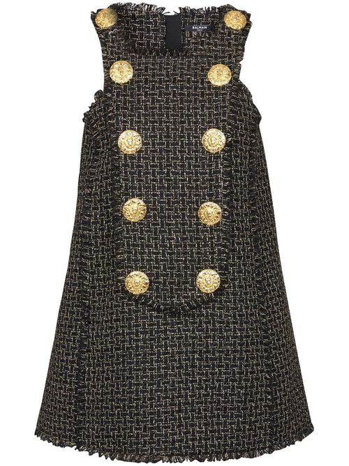 10-Buttons Swing tweed dress - Black