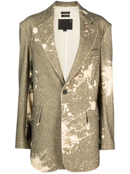 Paint splatter-print tweed blazer - Green