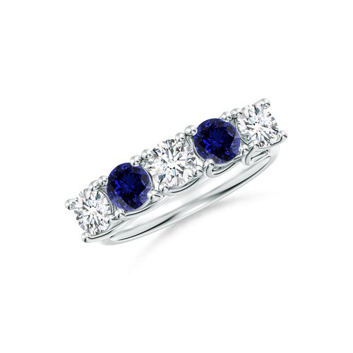 Angara 0.9 Carat Lab-Grown Half Eternity Five Stone Diamond and Lab Sapphire Wedding Ring in Platinum