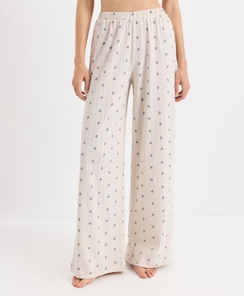 Women's Cream Heather Ditsy Floral Pointelle Wide Leg Pant