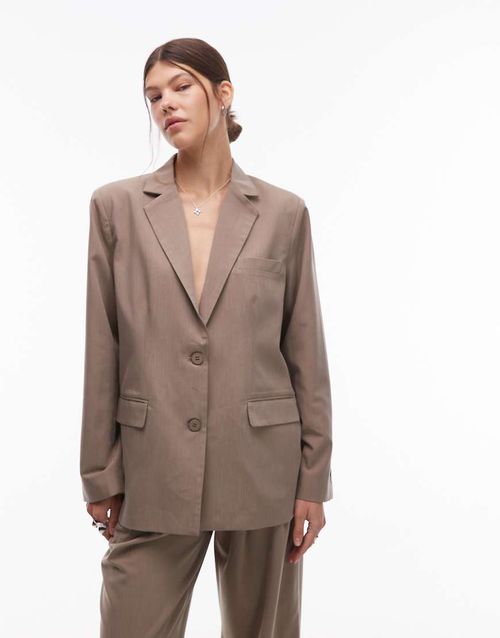Drop shoulder oversized tailored blazer co-ord in light chestnut-Neutral