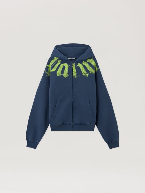 Big Neck Logo Zip Loose Hoodie Man  Navy Blue Lime