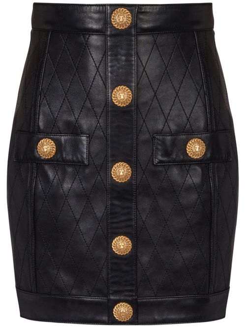 Button-detail leather miniskirt - Black
