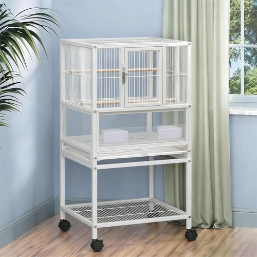 Garvee Large Bird Cage 32" H 1 Bird Carrier with Stand for Parakeets Parrots Conures Lovebird Cockatiel White Spacious Durable Indoor Use