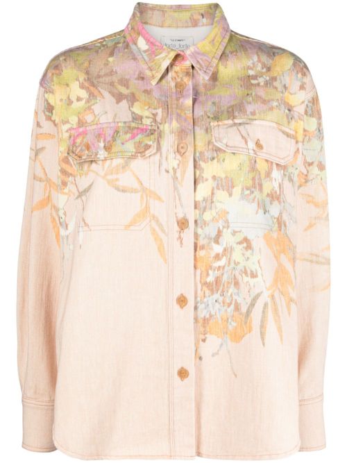 Floral-pattern cotton shirt - Neutrals