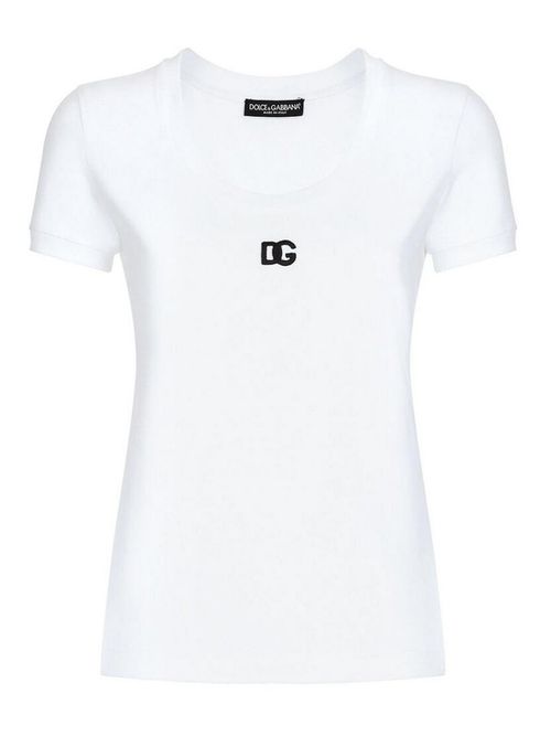 White Embroidered Logo Scoop Neck t-shirt