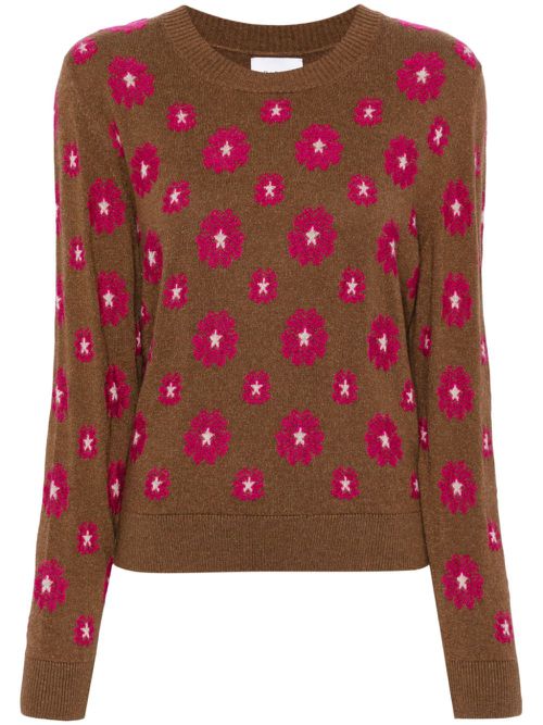 Floral-intarsia crew-neck jumper - Brown