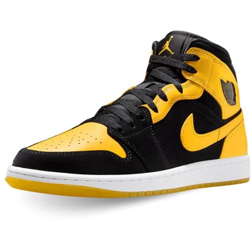 Air Jordan 1 Mid Mens Lifestyle Shoes (Black/White/Yellow)