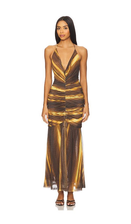 Bardot MAXIKLEID AUS MESH ARIES in Brown. Größe 8. Also in 10, 12, 2