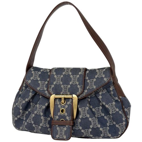 Celine Blue Brown Denim Leather Handbag Shoulder Bag Pre-Owned